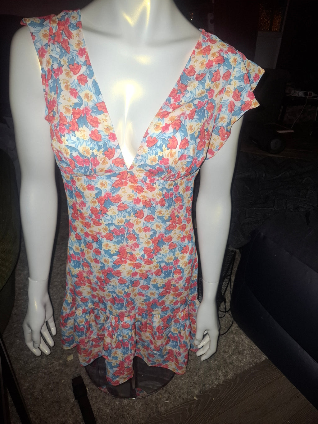 Blomstermønster åpen rygg,swingkjole str m